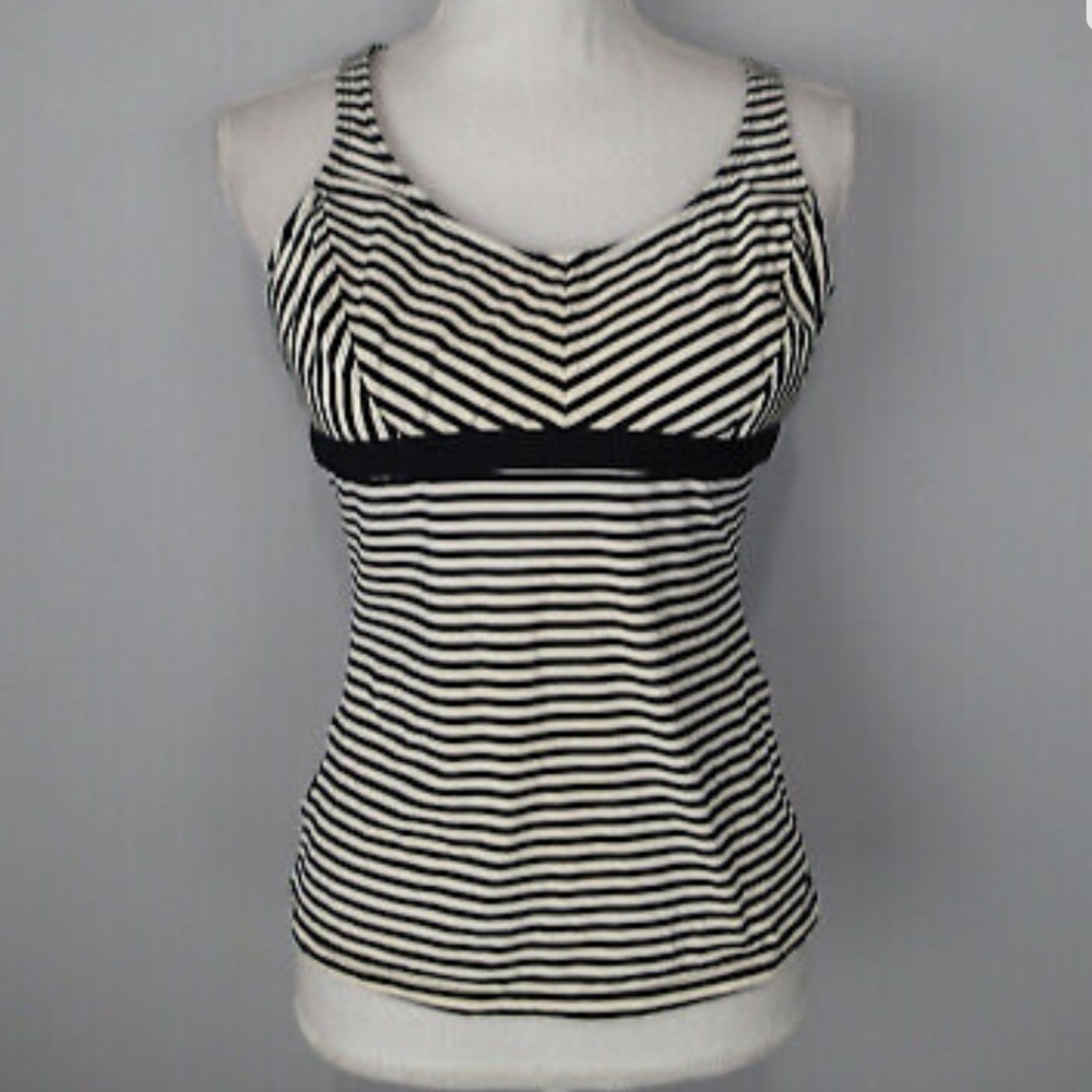 Black & White Striped Women's Swim Tankini Top